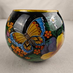 Вазочка с ручной росписью Палех "Анютины глазки"