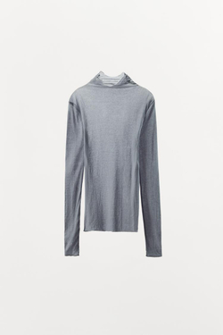 ZARA ХЛОПКОВЫЙ ТОП-ДЖЕРСИ, СЕРЫЙ МЕЛАНЖ