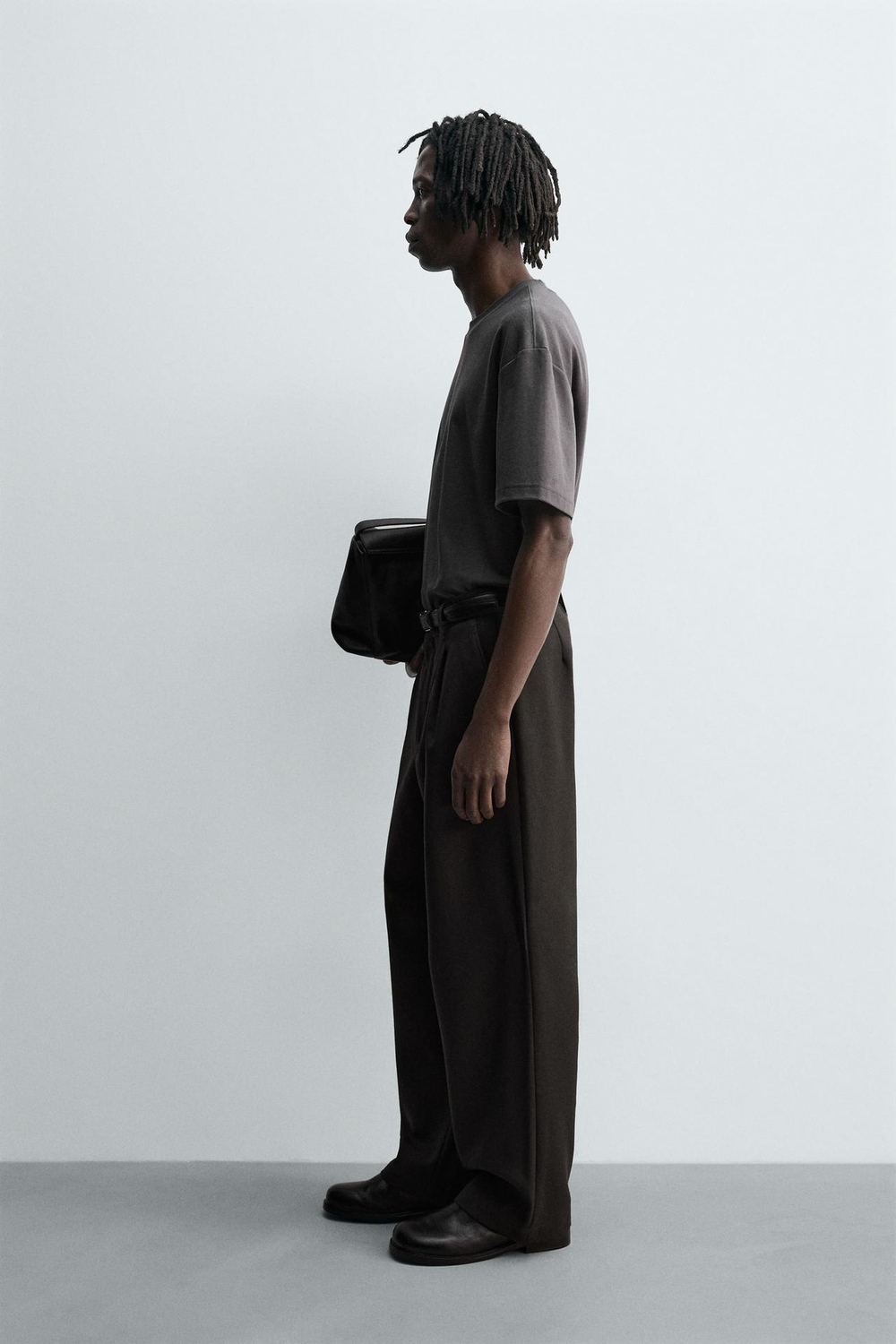 ZARA ФУТБОЛКА RELAXED FIT INTERLOCK, АНТРАЦИТОВЫЙ