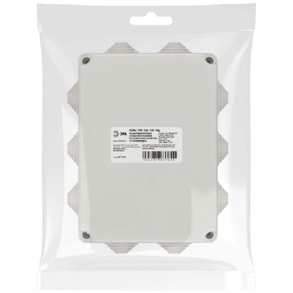 Распаячная коробка ЭРА KORv-190-140-120-10g ОП серая 190х140х120мм на винтах 10 гермовводов IP55