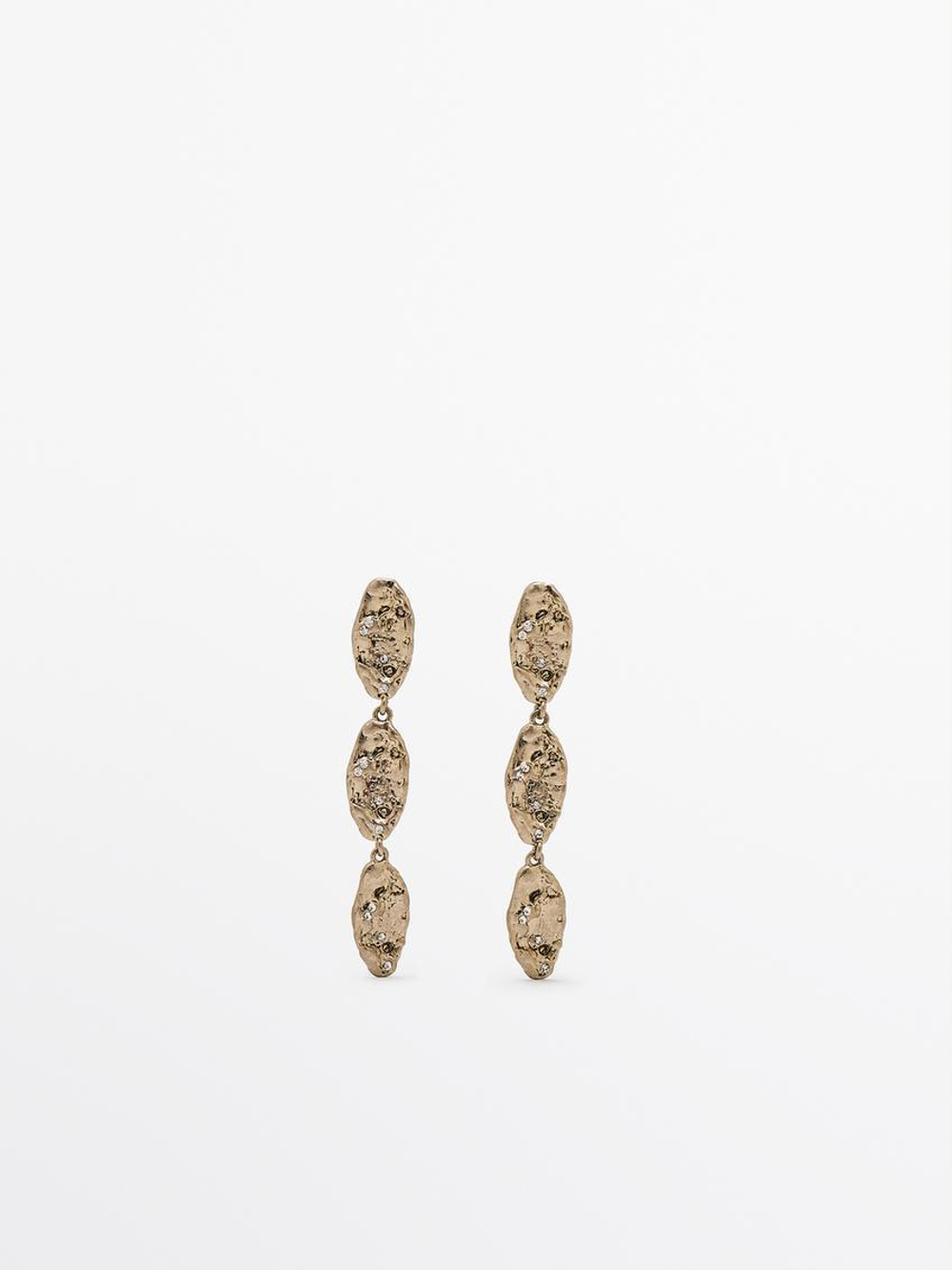 Massimo Dutti Длинные серьги со стразами, золотистый