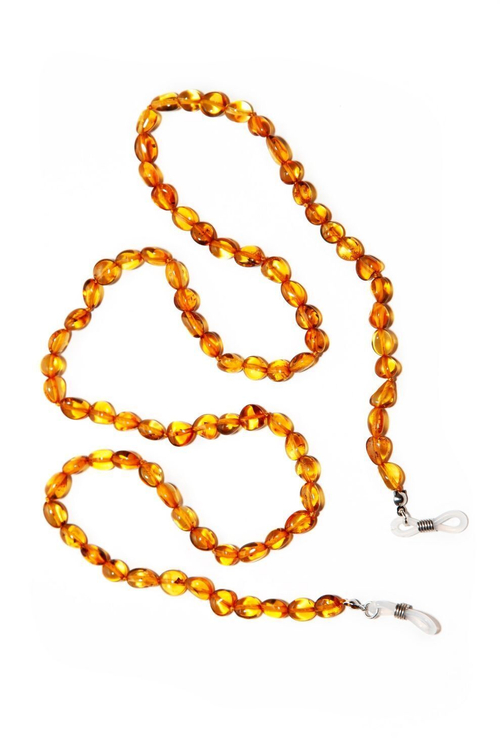 Держатель для очков из натурального янтаря, длина 70 см. Цепочка для очков натуральный камень