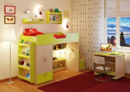 Кровать-чердак КарИВи Легенда 3.6 с полками  Дуб Молочный Лайм