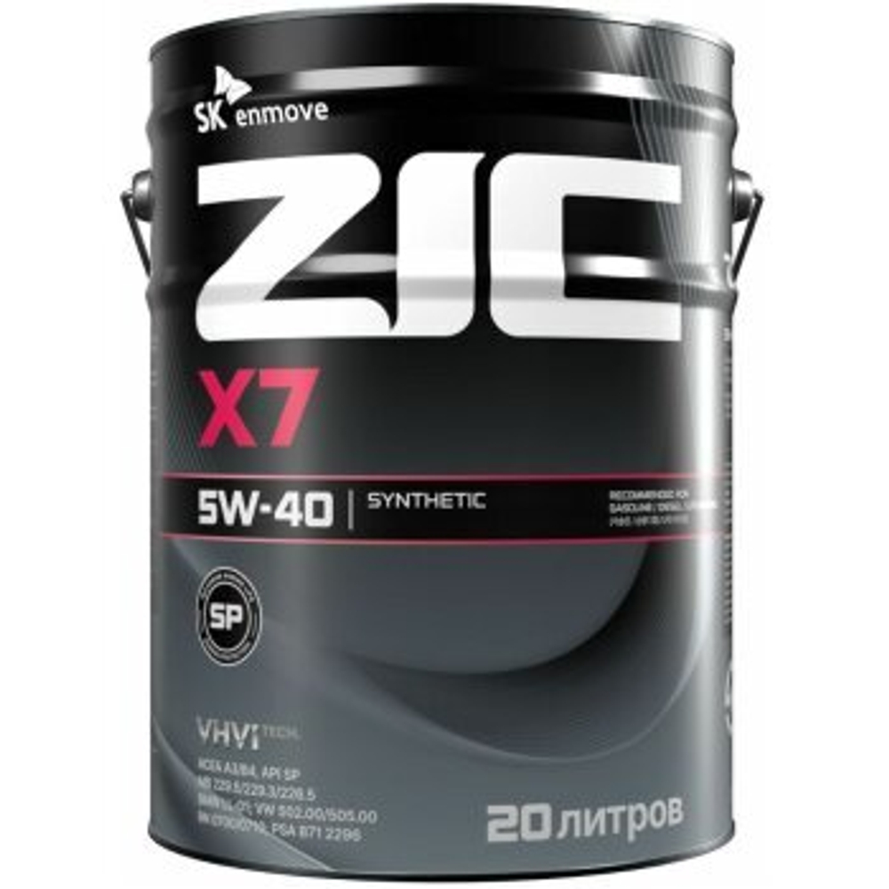 Масло моторное ZIC X7 5w40 SP/CF, ACEA A3/B4 20л