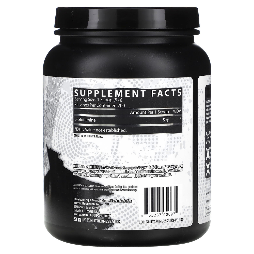 Nutrex Research, чистый глутамин, без вкусовых добавок, 1000 г (2,2 фунта)