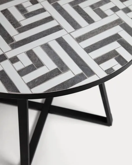 Стол Tella Ø90 см, черно-белая плитка