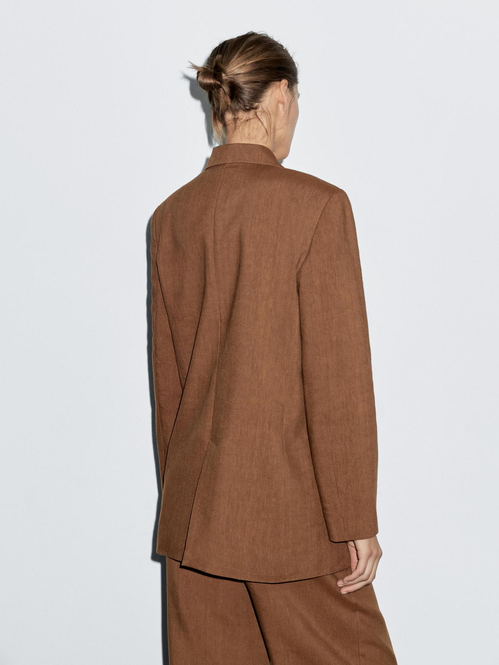 Massimo Dutti Двубортный пиджак из смесового льна, коньячный