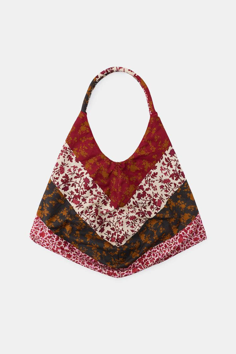 ZARA МАКСИ-СУМКА ИЗ 100% ХЛОПКА С ЦВЕТОЧНЫМ ПРИНТОМ, ГРАНАТОВЫЙ