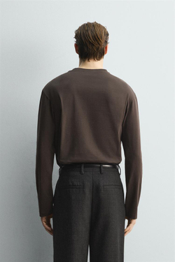 ZARA МЕРСЕРИЗОВАННАЯ ФУТБОЛКА С ДЛИННЫМИ РУКАВАМИ — LIMITED EDITION, КОРИЧНЕВЫЙ