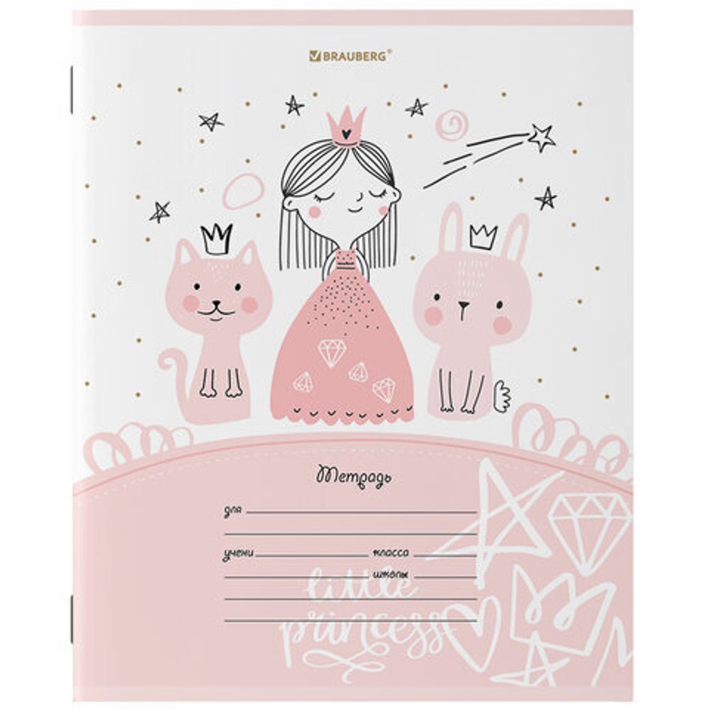 Тетрадь 12 л. BRAUBERG, линия, обложка картон, "ПРИНЦЕССА", 106470, 5шт