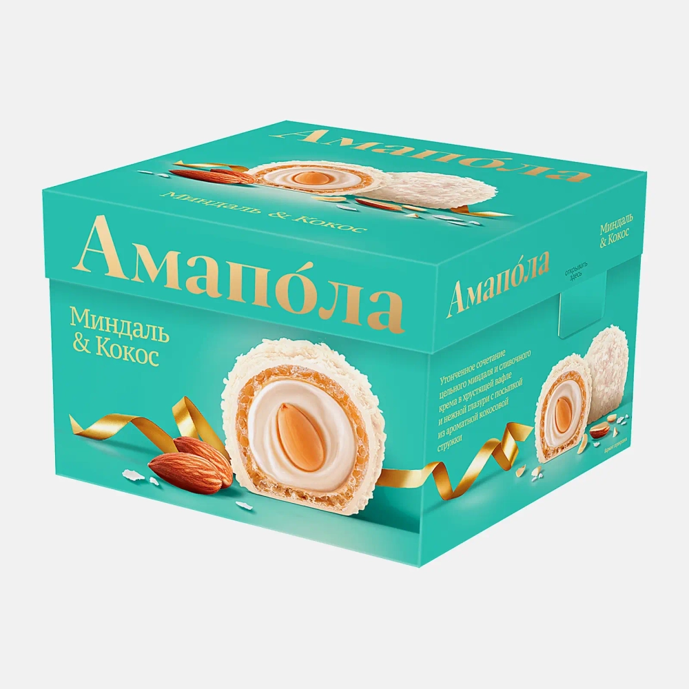 Конфеты Amapola вафельные глазированные миндаль и кокос 100г