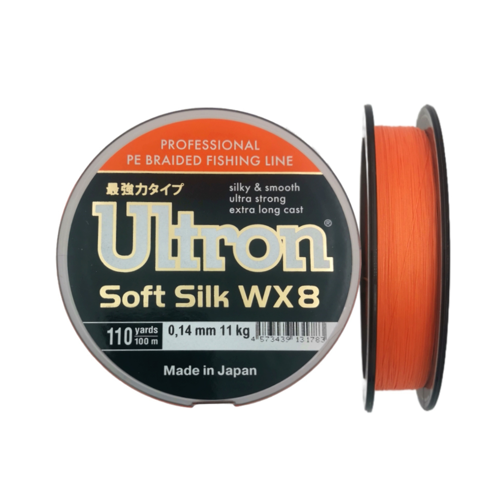 Шнур ULTRON WX 8 Soft Silk 0,14 мм., 11,0 кг, 100 м, оранжевый