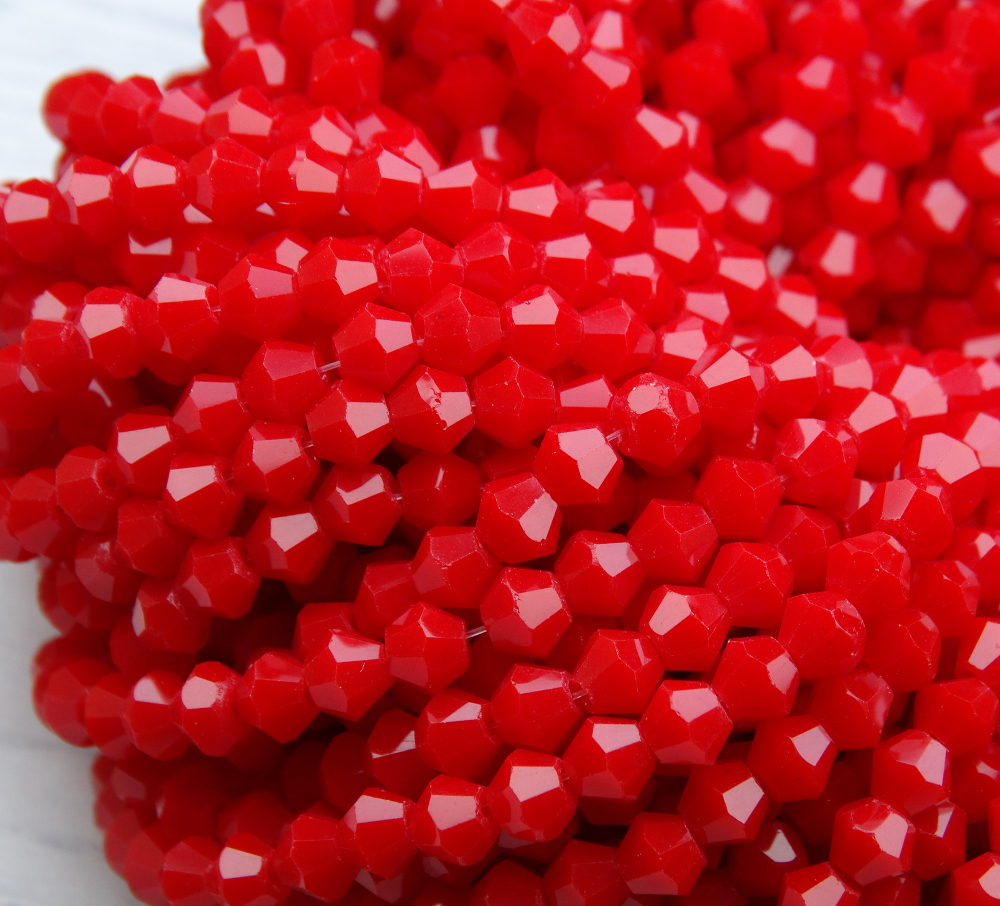 ББН002НН4 Хрустальные бусины "биконус", цвет: красный непрозрачный, размер 4 мм, кол-во: 95-100 шт.