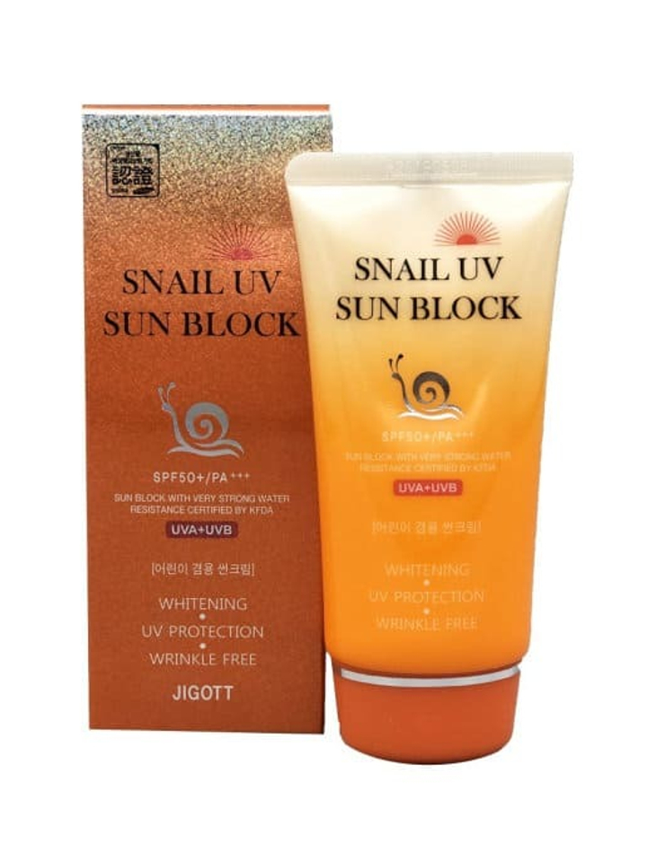 Крем для лица Jigott Snail UV Sun Block SPF50+/PA+++ отбеливающий, солнцезащитный, водостойкий с муцином улитки Cream 70 мл