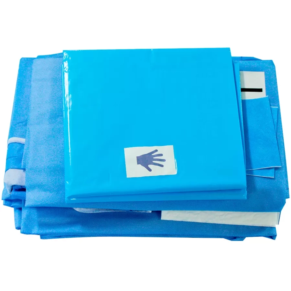 Комплект белья стерильный для ангиопластики (простыня Стандарт с двумя круглыми отверстиями - 2 шт, чехол на инструментальный стол, салфетка Стандарт, подстилка впитывающая, простыня, чехол на шнуры, халат Стандарт – 3 шт)