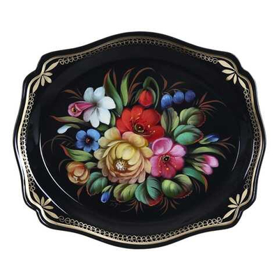 Жостовский поднос декоративный, размер 20х17 см (A3), металлический