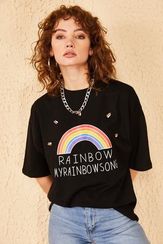 Qadın üçün geniş ölçülü qara  t-shirt Rainbow 10501027