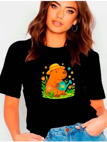 Футболка черная капибара садовод