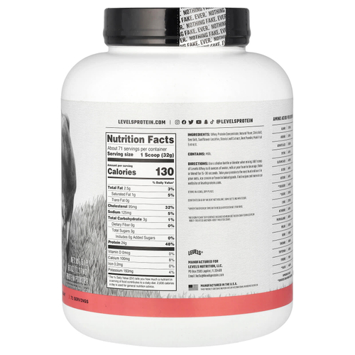 Levels, Порошок из сывороточного протеина от травяного откорма, со вкусом клубники, 2,27 кг (5 фунтов)