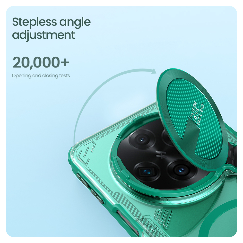 Чехол прозрачный зеленого цвета от Nillkin с металлической крышкой и поддержкой беспроводной зарядки MagSafe на OPPO Find N5, серия Iceblade Fold Magnetic