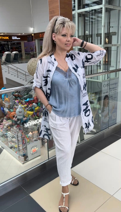 Бело/синяя туника-рубашка(пыльник летний)