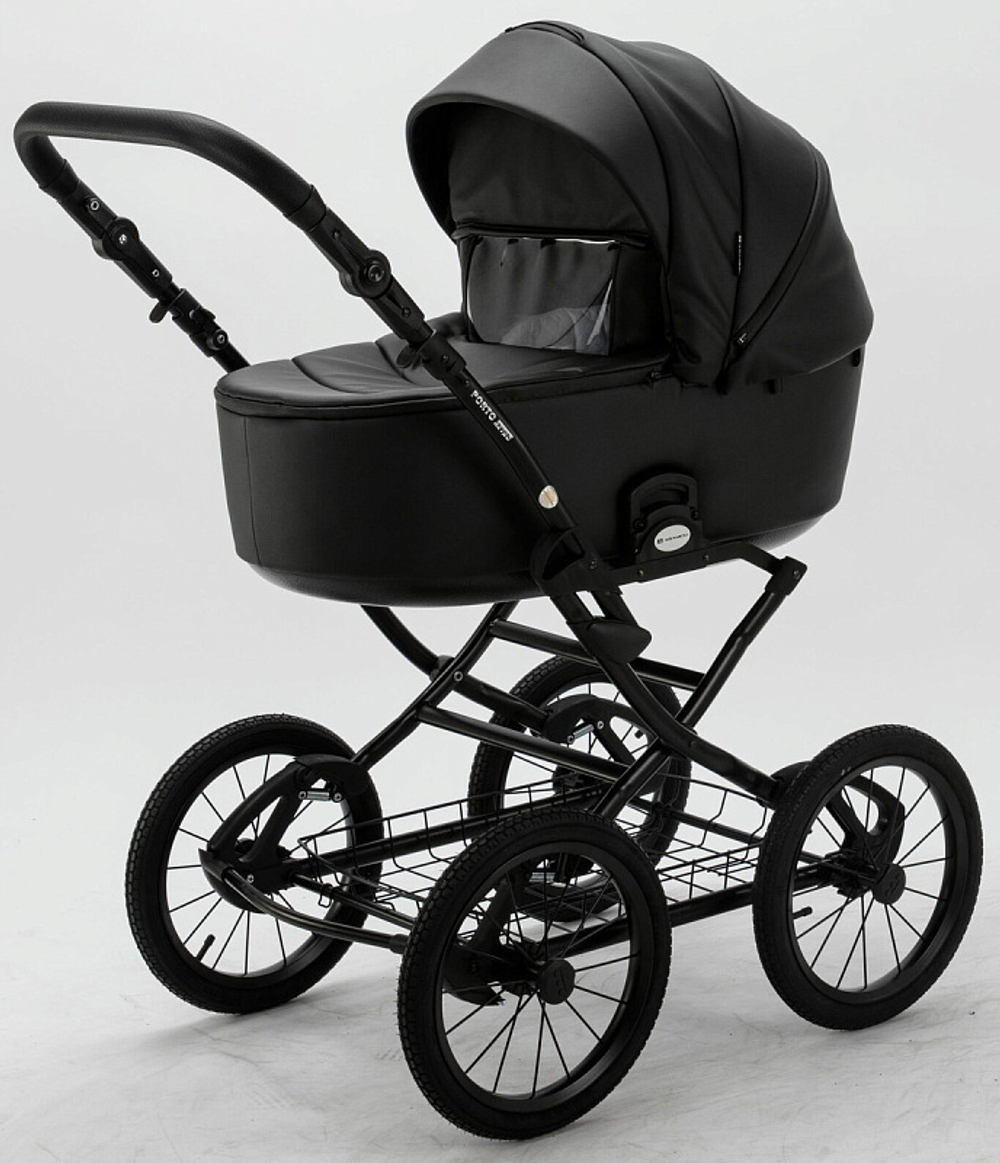 Детская коляска Adamex Porto Retro Deluxe 2 в 1 PO-SA02 (ЧЕРН.КОЖА)