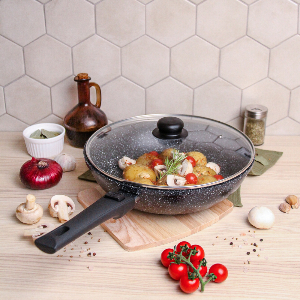 Сковородка Вок, d28 "Diamante" со съемной ручкой, для ИНДУКЦИИ