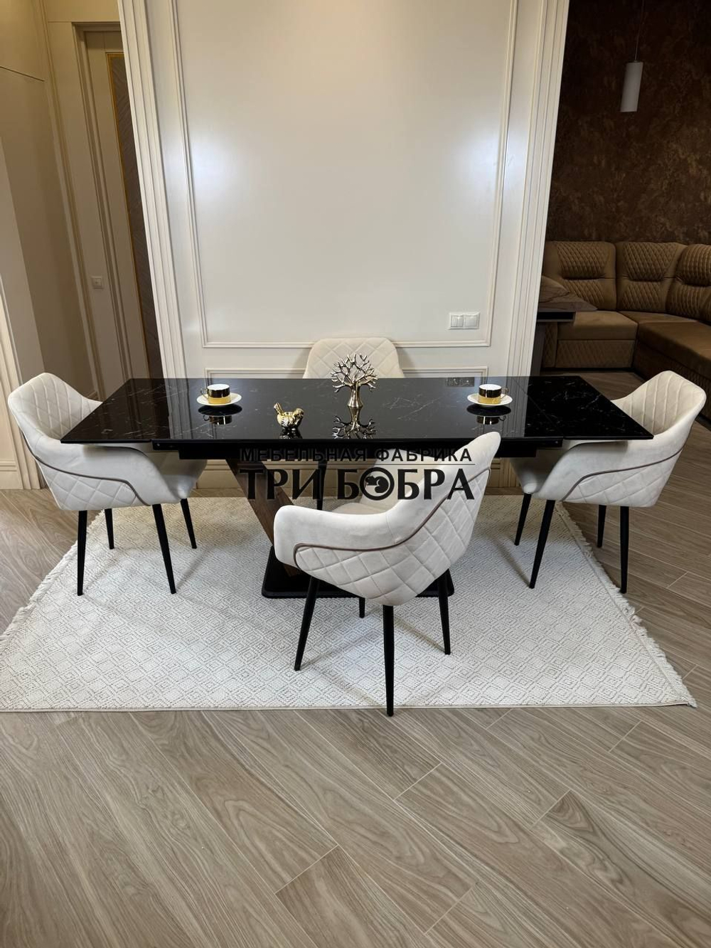 Кухонный раскладной стол "Вирджиния" , черный мрамор и 4 стула ШЕЛЛ