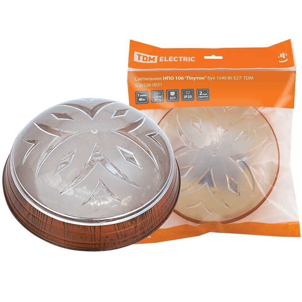Светильник TDM, НПО 106 Плутон, 40 Вт, E27, 1лам, IP20, 23.2х23.2х7.7 см, бук, SQ0328-0031