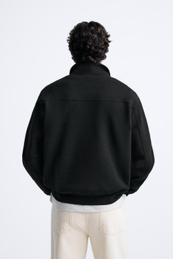 ZARA ТОЛСТОВКА С КОРОТКОЙ ЗАСТЕЖКОЙ-МОЛНИЕЙ, ЧЕРНЫЙ