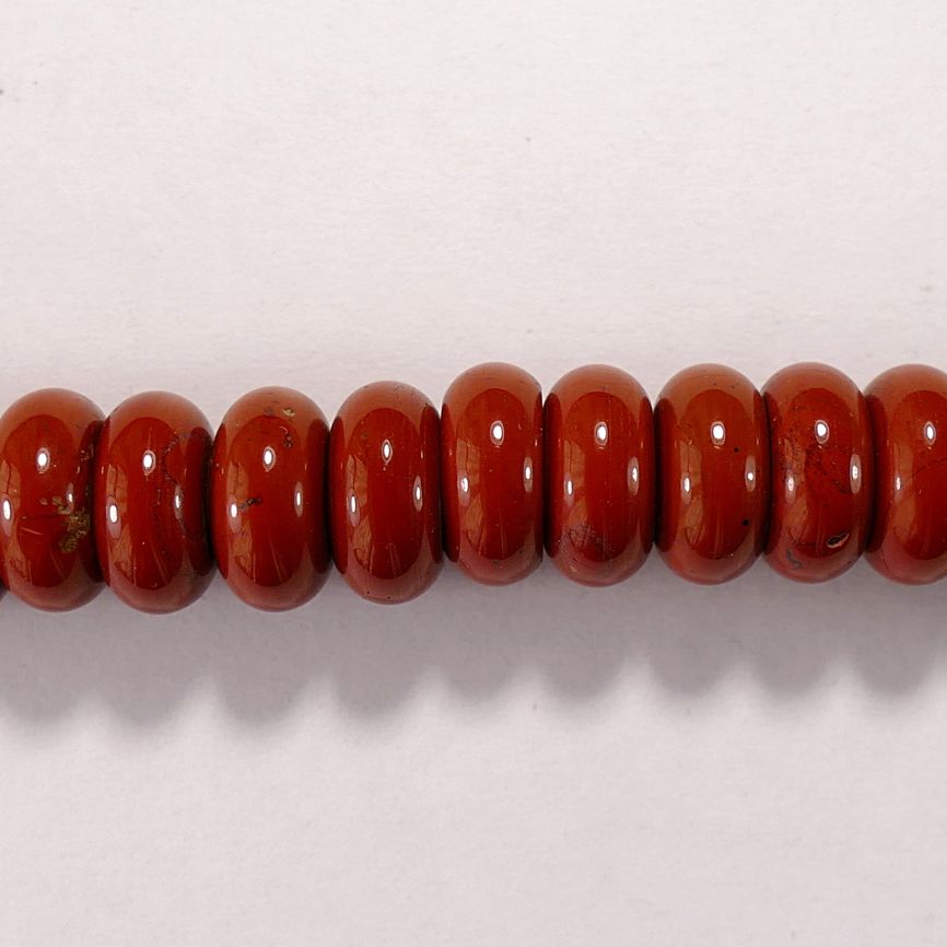 Бусина из яшмы красной, фигурная, 6x12 мм (рондель, гладкая)