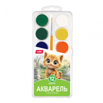 Акварель Классика 12 цв, с кистью "Funny friends" в пластиковой упаковке с крышкой (Lori)