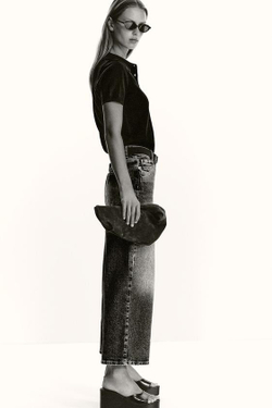 ZARA ДЖИНСЫ-КЮЛОТЫ Z1975 С ВЫСОКОЙ ПОСАДКОЙ И РЕМНЕМ, ВЫЦВЕТШИЙ СИНИЙ