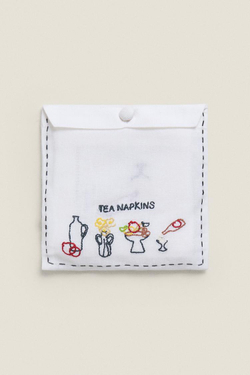 ZARA HOME САЛФЕТКА С ВЫШИВКОЙ (4 В УПАКОВКИ), СИНИЙ