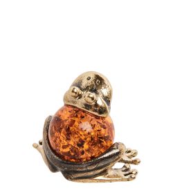 AM- 291 Фигурка «Жаба-шарик» (латунь, янтарь)