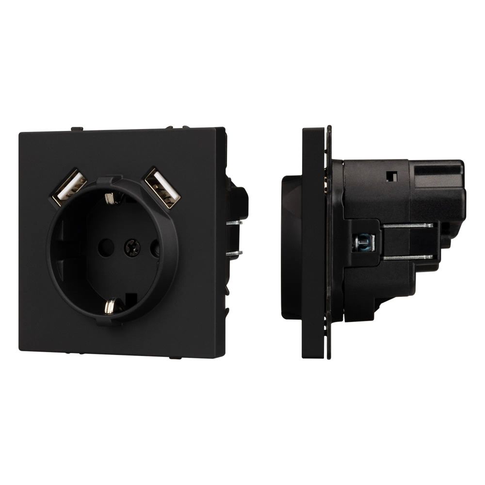Механизм розетки с USB зарядкой SCT-NOBE-MUAA-SFPL-BK (230V, 16A) (Arlight, Черный оникс) 054289