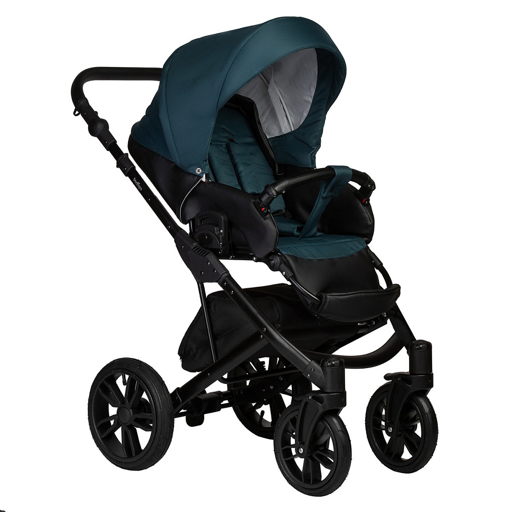 Детская коляска Indigo Mio S 2 в 1 06 черная кожа+изумрудный
