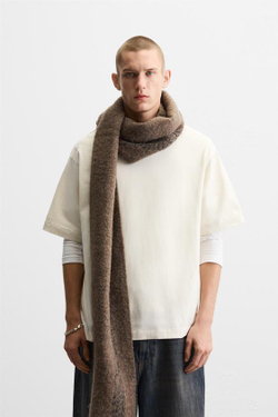 ZARA ФУТБОЛКА С КОНТРАСТНОЙ НАШИВКОЙ, ЖЕЛТОВАТО-БЕЛЫЙ