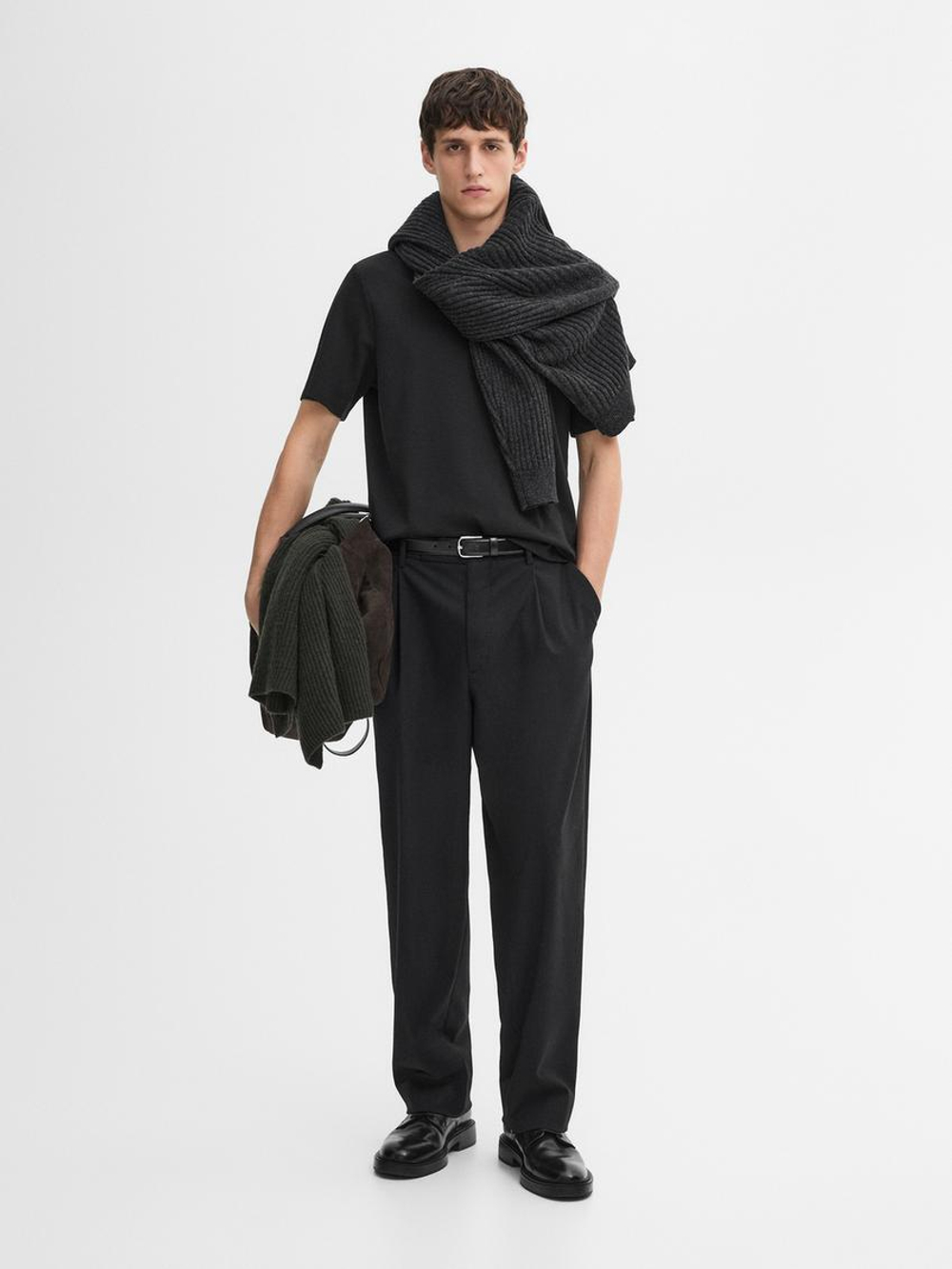 Massimo Dutti Футболка из смесового хлопка, черный