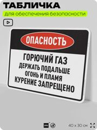 Табличка для обеспечения безопасности "Опасность горючий газ", для производства, предприятия, 40х30 см, Silver Plane x Айдентика Технолоджи