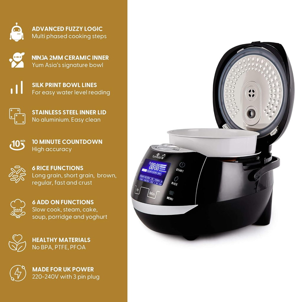 Yum Asia Рисоварка Sakura Rice Cooker, 8 чашек, 1.5 л (Black and Silver)