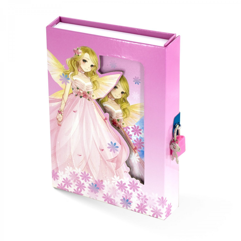Блокнот в футляре, 14,5 см * 20,5 см, 7БЦ, Alingar, ламинация, замочек, вн.блок с дизайном, в линию, 45 л., "Фея-принцесса"