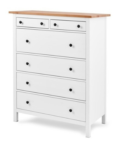 Комод деревянный 6 ящиков, белый/светло-коричневый, массив сосны