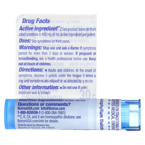 Boiron, Caulophyllum Thalictroides, 30C, для снятия спазмов, прибл. 80 гранул