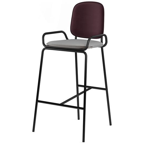 Стул барный ror, 2 frame, велюр, черный/пурпурный/серый