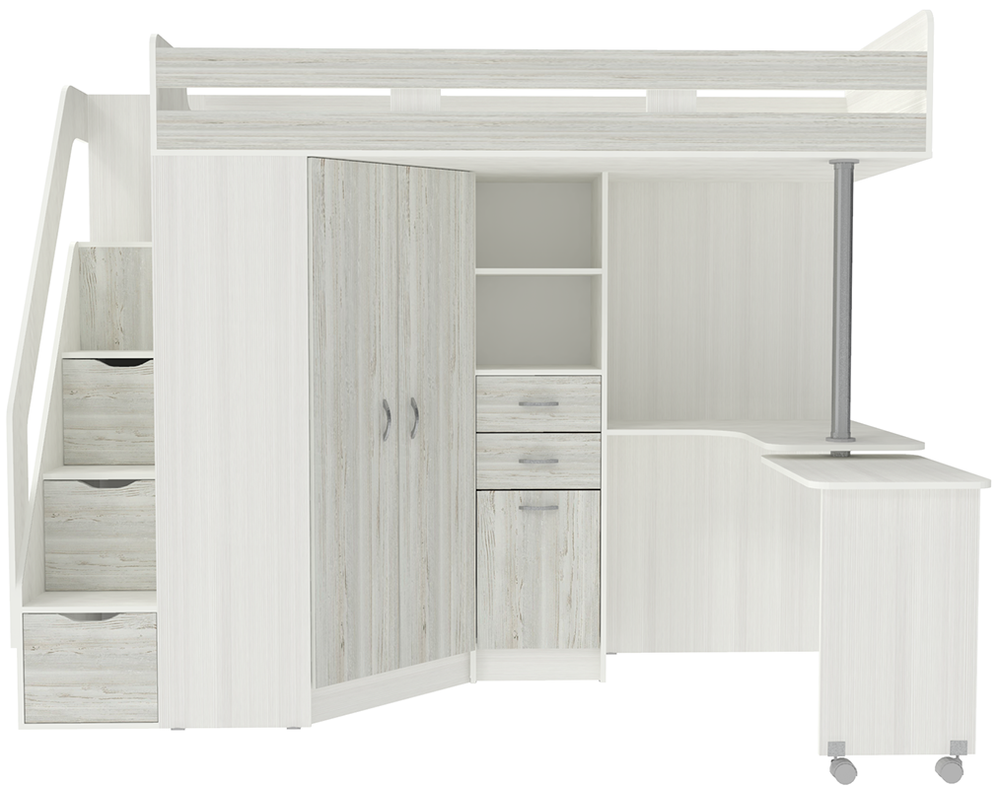 Кровать-чердак КарИВи Мийа Люкс Белое Дерево Винтерберг