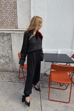 ZARA ТРИКОТАЖНЫЙ СВИТЕР В РУБЧИК, АНТРАЦИТОВО-СЕРЫЙ