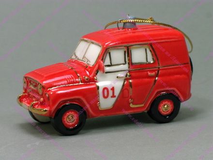 Фарфоровая ёлочная игрушка Козлик Пожарный