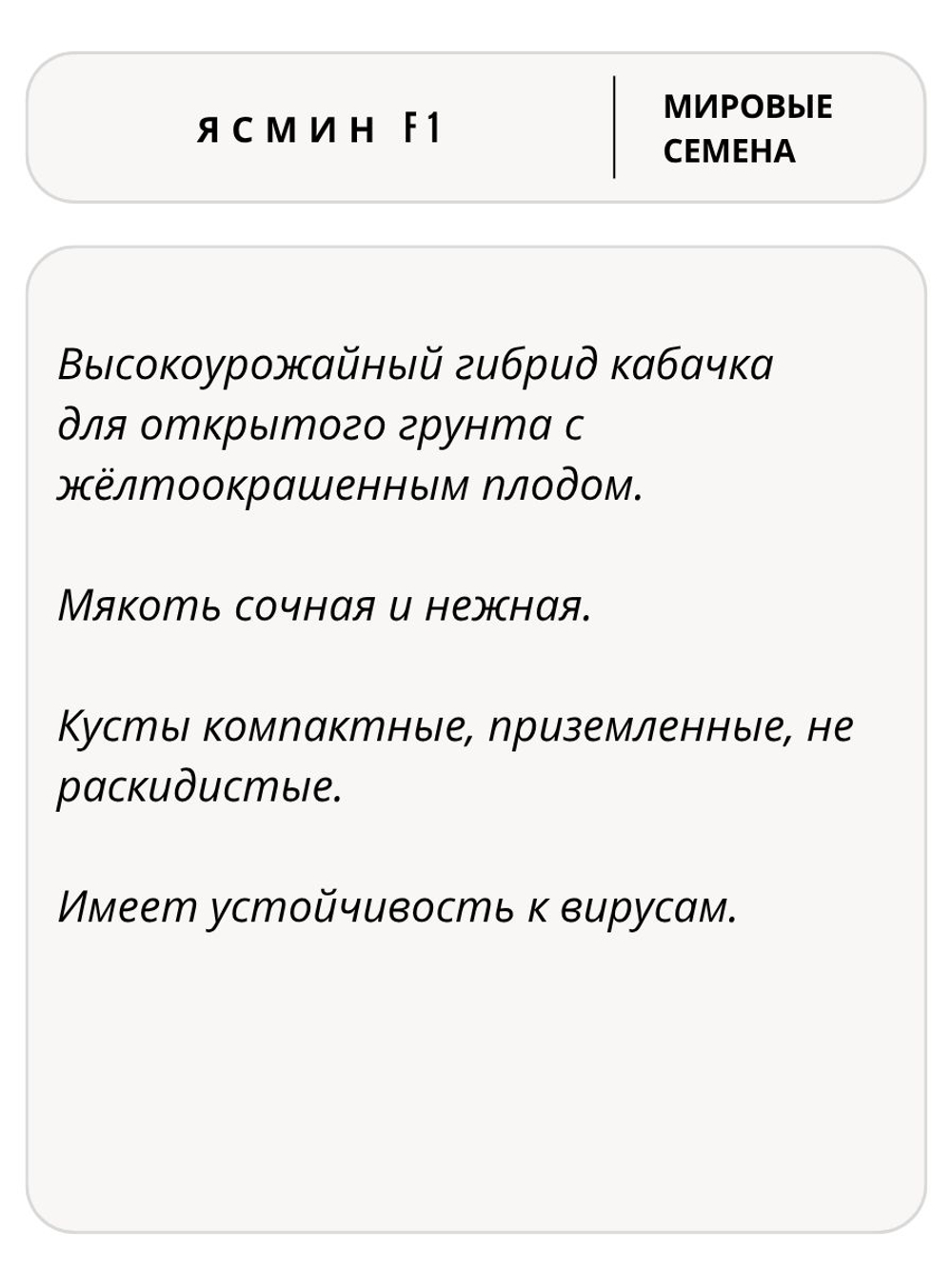Семена кабачков Ясмин F1, 5 семян (Vita Green / Вита Грин)