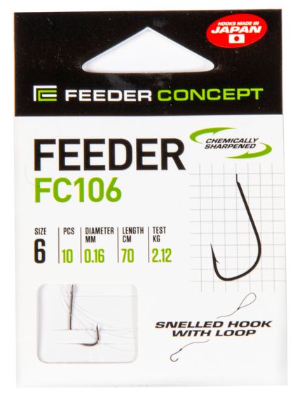 Крючки с поводком FC FEEDER FC106 №6, 10 шт. (поводок 70 см, 0,16 мм)